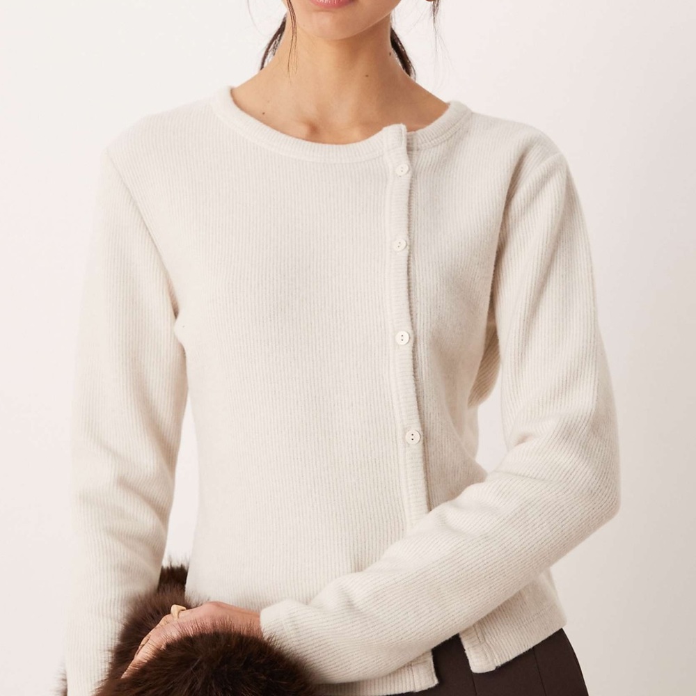 ASOS Cream Asymmetrical Button Crewneck Cardigan